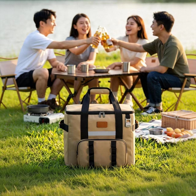 [감성캠핑] 대용량 택티컬 보냉백 캠핑 낚시 차박 아이스백 누수방지 오프너내장, 40L, 샌드 카키