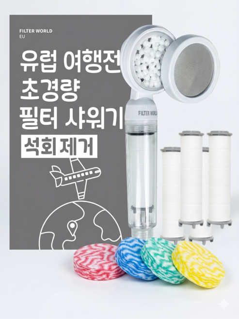 석회제거 유럽 여행용 필터 샤워키트 리필 샤워볼 포함 필터월드, 화이트, 1세트