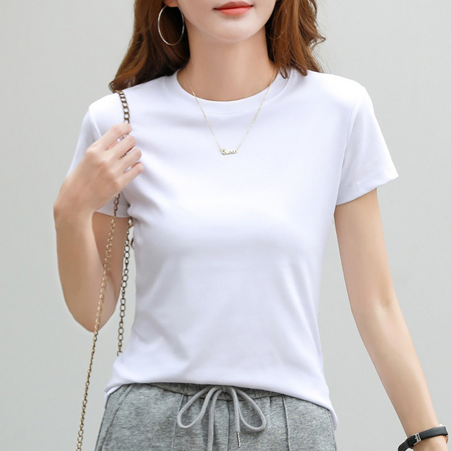 이매력 여성 라운드넥 기본티 무지 면스판 이너 반팔 티셔츠232