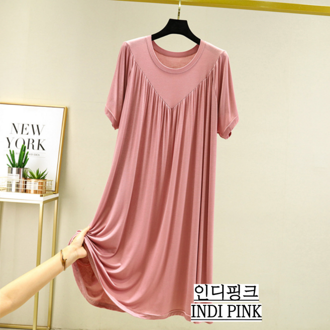 레시테 모달 잠옷 원피스 홈 웨어 이지 심리스 빅사이즈 냉감 냉장고 여름 중년 임산부