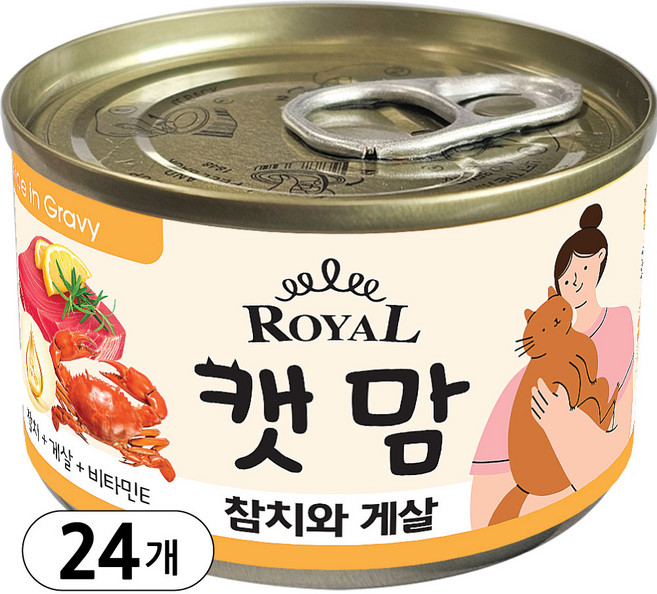 로얄 캣맘 대용량 고양이간식캔, 24개, 160g, 게살