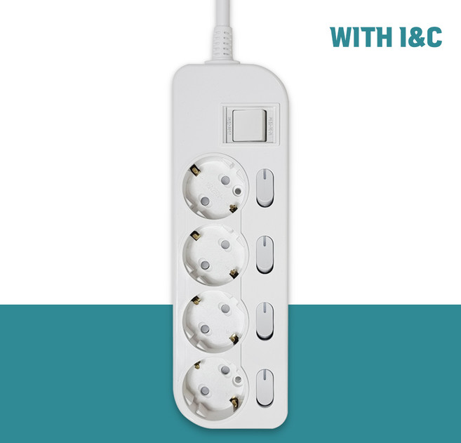위드아이엔씨 국산 과부하차단 멀티탭 개별 스위치 4구 WI-MC21645, 1개, 화이트, 10m
