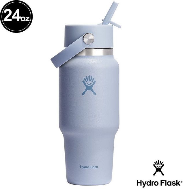 Hydro Flask 24oz/709ml 寬口提環吸管隨行杯【野外營】水瓶 保溫瓶 保溫杯 露營, 海波藍, 1個