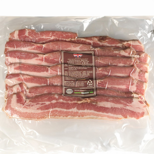 브리티쉬 스모크드 생 베이컨(Traditional British Smoked Streaky Bacon), 1개, 500g