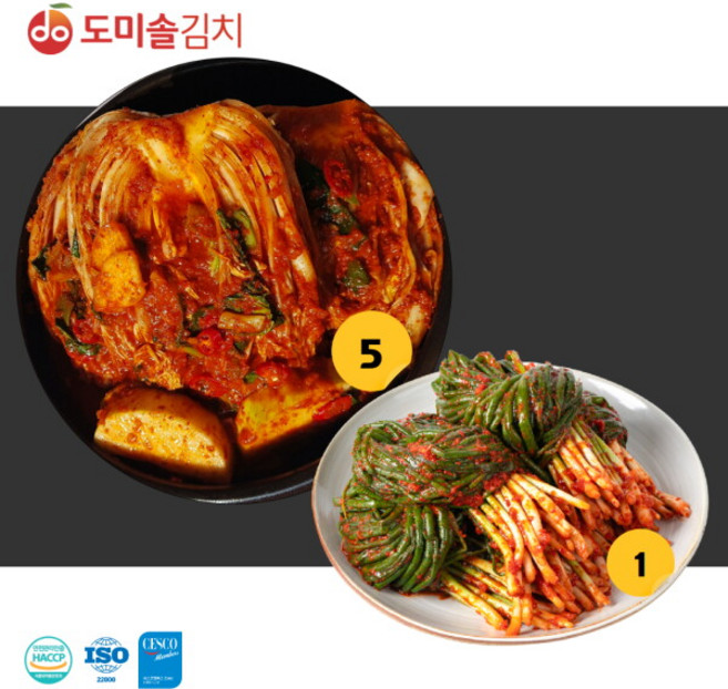 [도미솔김치] 도미솔 포기김치5kg+파김치1kg, 1세트
