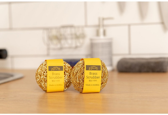 (국산) 황동 수세미 2P 6P 찌든때 주방 식당 설거지 수세미, 1개, 2개