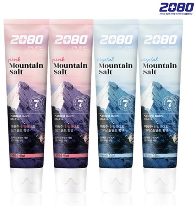 2080 퓨어솔트 치약 크리스탈민트2개 + 핑크민트2개, 1세트