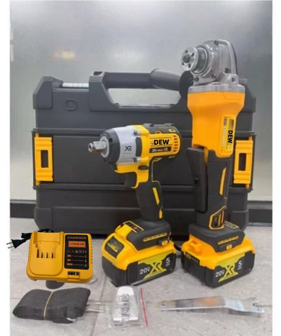 DEW 20V 無刷砂輪機, 1個, 砂輪機+扳手【配5A電*2+座充+箱】