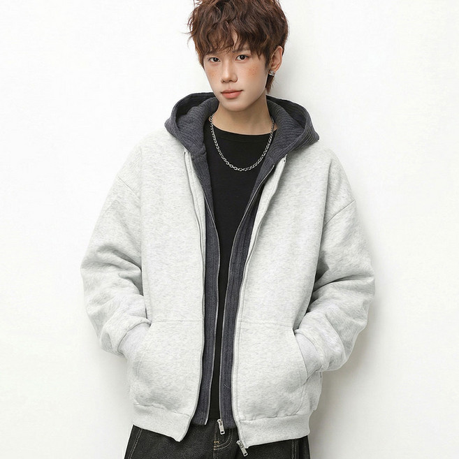 코디코치 니트블록 후드집업 사이드라인 배색 캐주얼 점퍼 남성용 루즈핏 트레이닝 져지 아우터 바람막이