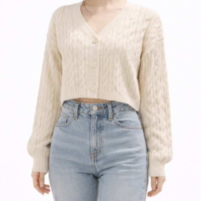 RYI 麻花針織開衫 V領短版外套