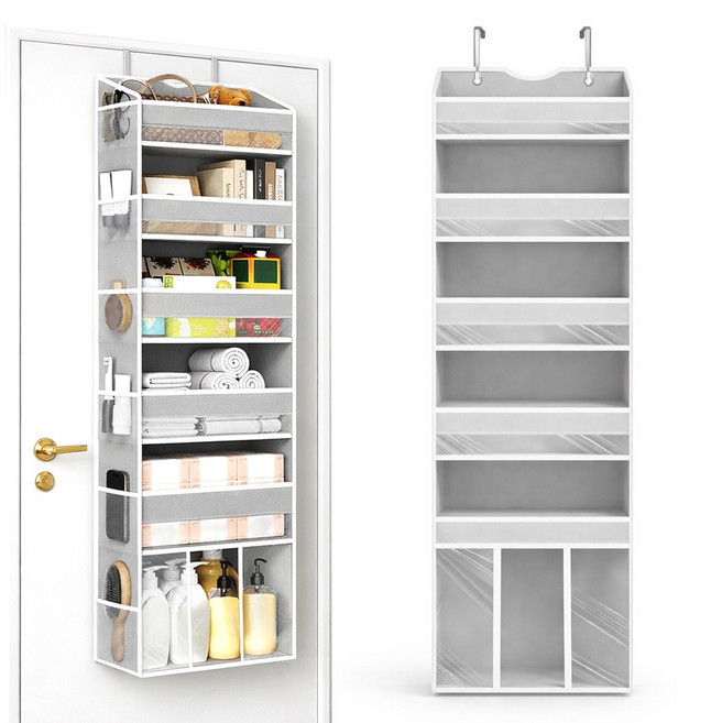 ROYAI ONE 패브릭 6단 걸이식 문걸이 수납 선반 수납포켓, 1개, 화이트그레이