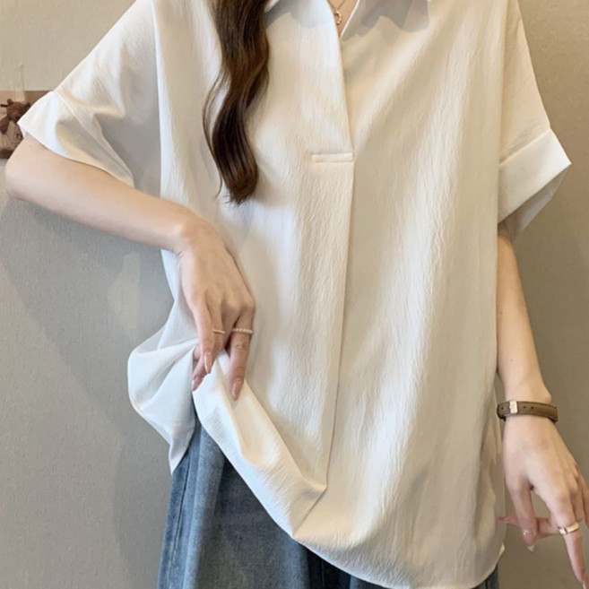 雪紡短袖襯衫, 1個, 白色2XL 建議130-150斤