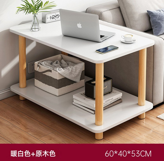 茶几 小桌子 40x40x53CM 胡桃色 簡易床頭櫃 邊幾, 1件, Bj018717方形暖白色60*40Cm