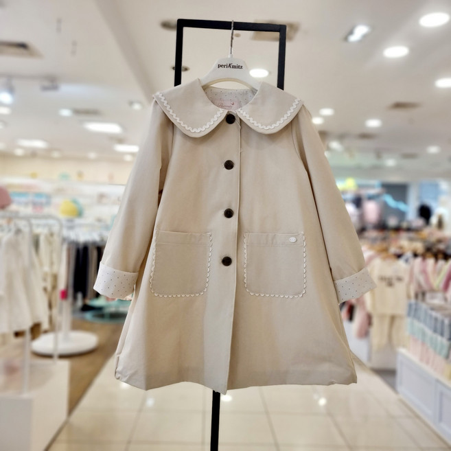 페리미츠 봄신상 여아 키즈 신학기 베이지 트렌치 도트 배색 트렌치코트P2611C053p