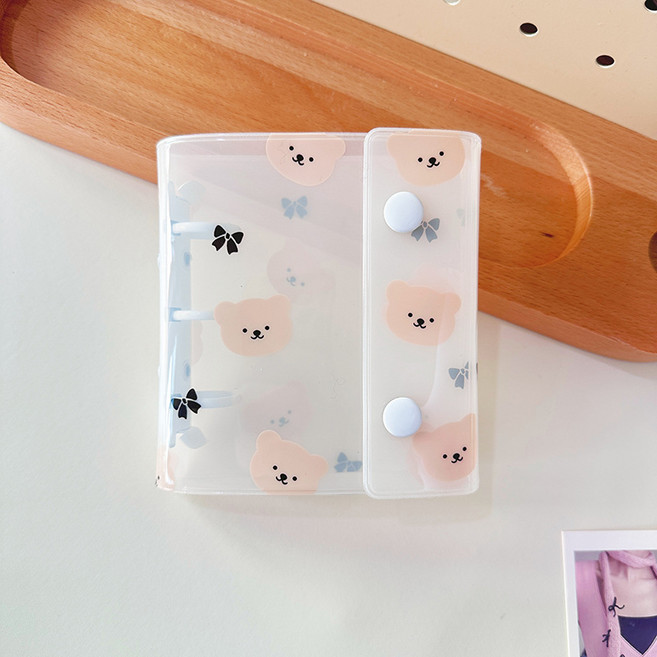 A8 포카 바인더 곰돌이 파스텔 투명 미니 다이어리 3공 앨범 (속지 10매), 베이지