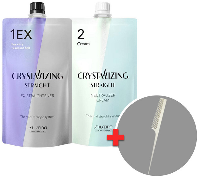 시세이도 크리스탈라이징 스트레이트 EX 강모용 1제+2제 크림 꼬리빗 증정 매직약 다운펌 파마, 1개, 400ml
