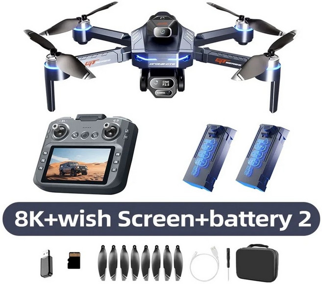 샤오미 GT8 드론 8K 전문가용 듀얼 카메라 GPS FPV 브러시리스 모터 옵티컬 플로우 호버링 접이식 쿼드콥터 4K RC 드론 장난감, 4)Blue-8k-Battery2