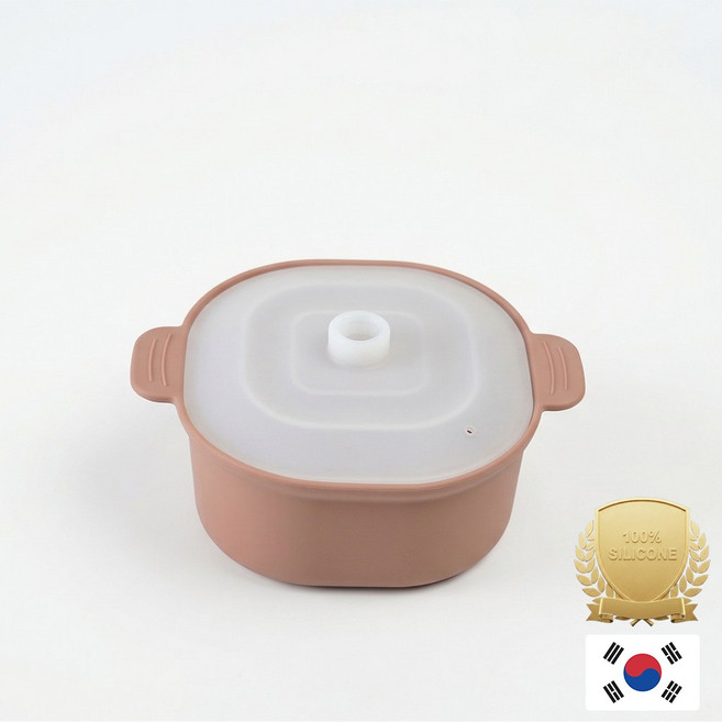 아티즌 쿡 국산 실리콘 계란찜기 전자레인지 용기 내열유리 찜기 주방용품 이유식 용기, 중형 정사각 / 바디:아몬드브라운 / 뚜껑:반투명, 1개