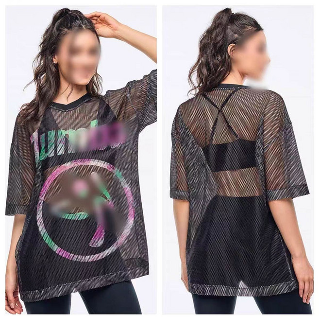 Merero ZW줌바 의상 헬스복 캐주얼 트레이닝복 댄스 체조 메쉬 펀칭 탑 매쉬 반팔티 방송댄스복 줌바댄스복 332