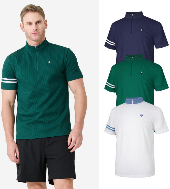 빌트모아 남성 여름 골프웨어 소매 두줄 반집업 반팔 티셔츠