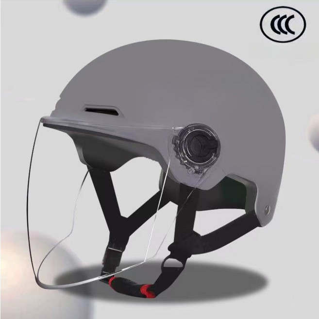해피유통 헬멧 자외선 차단 배터리 카 헬멧 회색 남자 안전모 사계절 공용 렌즈 반모 jhzhq, 블랙 캣츠 귀걸이-FREE, 투명 거울-그레이
