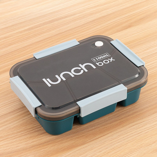 亞馬遜學生飯盒可微波爐加熱上班族密封便攜保鮮分格午餐盒, 1個, 長方形-藍色:如圖