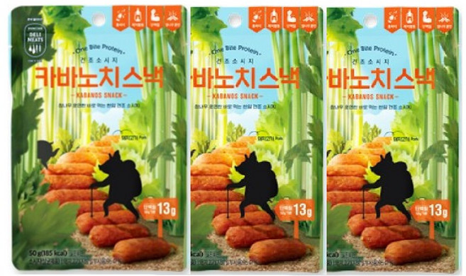 존쿡 델리미트 카바노치 스낵 50g X 3팩 / 미트 건조육 간식 안주 건조소시지, 3개
