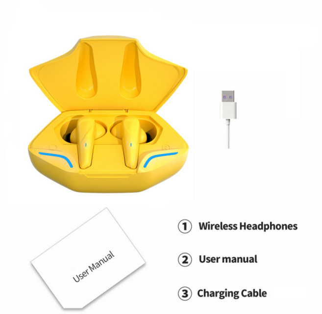 게임용 헤드셋 TWS 무선 이어폰 5.0 이어폰 이어 버드 xiaomi iphone 블루투스 폰용 충전 박스 헤드셋 헤드폰, YELLOW