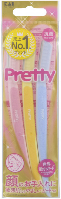 카이 프리티 민감한 피부용 페이스 눈썹칼 L 3개입, 1개, 핑크 + 옐로 + 블루