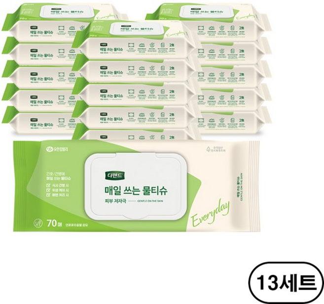 디펜드 매일 쓰는 물티슈 캡형, 43g, 70매입, 208개