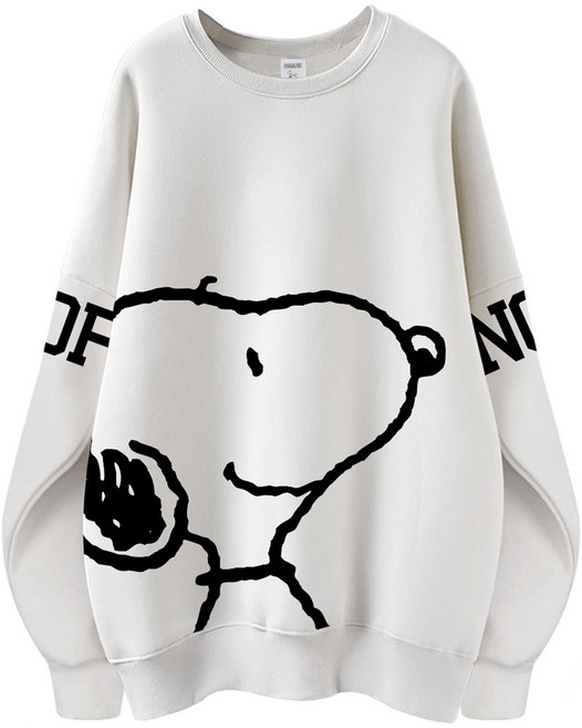 피너츠 정품 남녀공용 오버핏 캐릭터 라운드 맨투맨 빅사이즈 데일리 티 루즈핏 커플 라운드 티셔츠 남자 여성 롱티 단체티 방긋 스누피