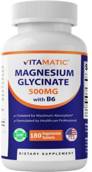 Vitamatic 바이타매틱 마그네슘 글리시네이트 비타민B6 500mg 180 베지캡 건강관리 영양제, Vitamatic 바이타매틱 마그네슘 글리시네이트 비타, 1개 - 쿠팡