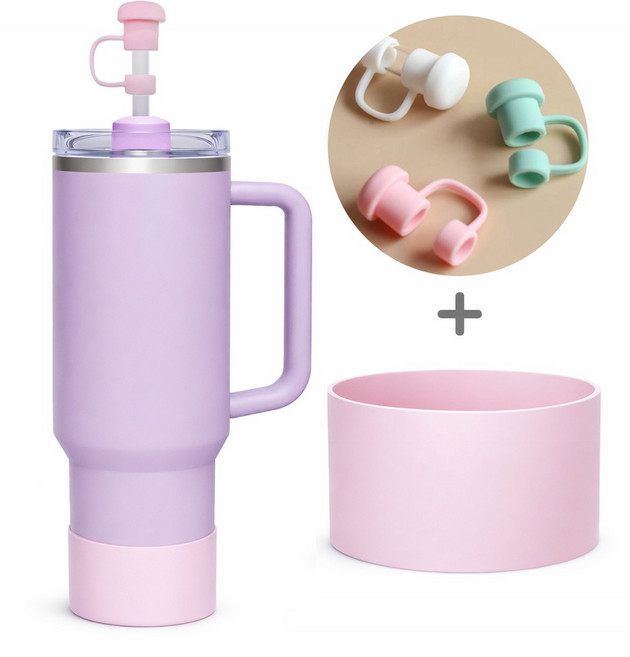 DQmall 텀블러 바닥커버1+빨대마개3 세트, 1개, 딸기우유