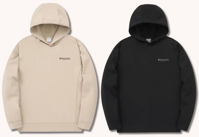 [국내매장판] 디스커버리 후드티 남녀공용 세미오버핏 무지 티셔츠