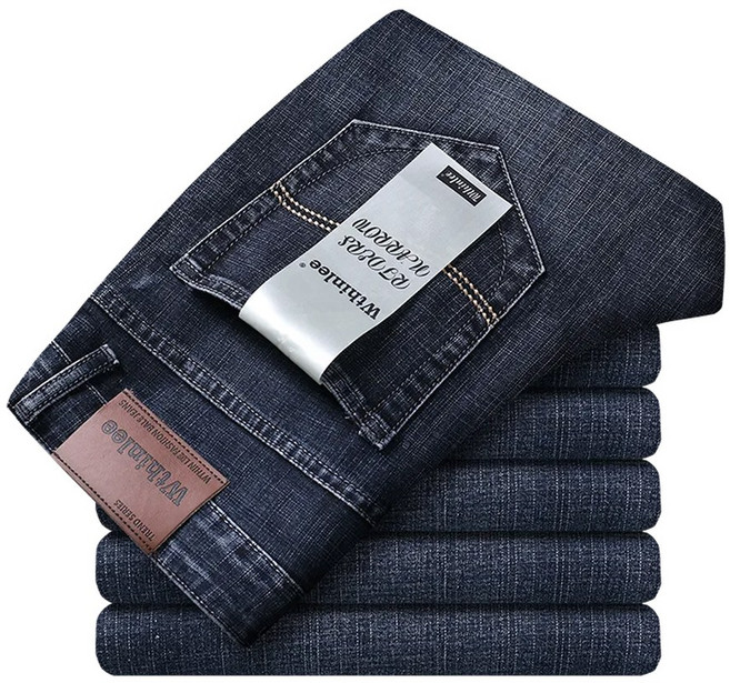 WTHINLEE 29-40 남성용 봄 가을 클래식 바지 스트레이트 비즈니스 블루 블랙 청바지 슬림핏 캐주얼 작업 바지