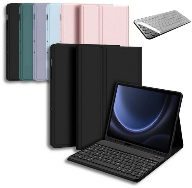 삼성 갤럭시탭 S9 FE+ 12.4인치 호환 블루투스 키보드 케이스 북커버 플러스 S펜수납 SM-X610N X615N X616N 케이스나라, 그린, 1개
