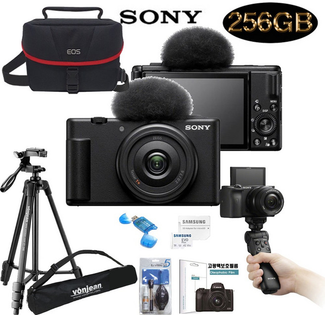 SONY ZV-1F +256GB+GP-VPT2BT슈팅그립+미러리스가방+삼각대+크리닝킷+보호필름+리더기 브이로그 패키지, 블랙