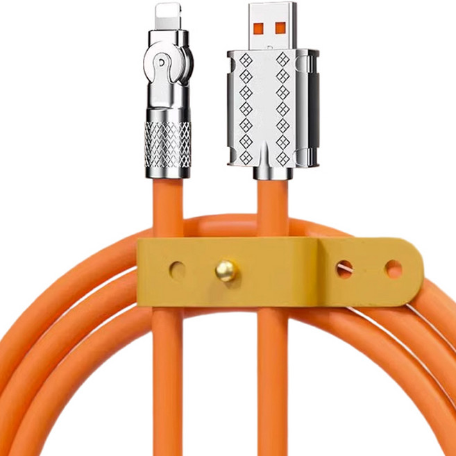 원스바이 180도 회전 라이트 라이트닝 8핀 충전 케이블, 2개, 2m, 오렌지