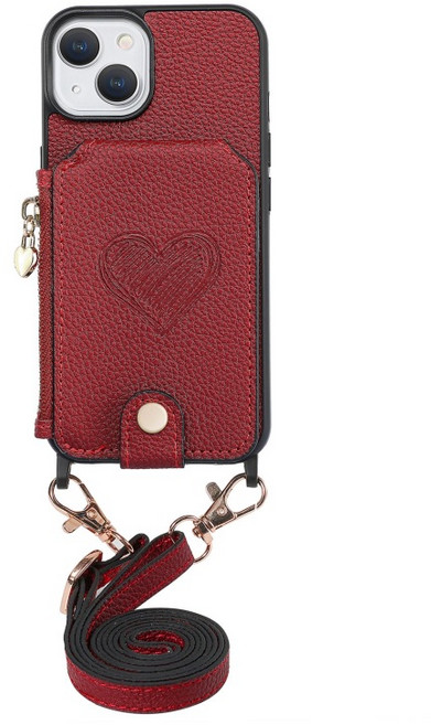 우꾸모 귀여운 하트 카드 수납 지퍼 스트랩 목걸이 줄 케이스 iphone 핸드폰케이스 AC1824