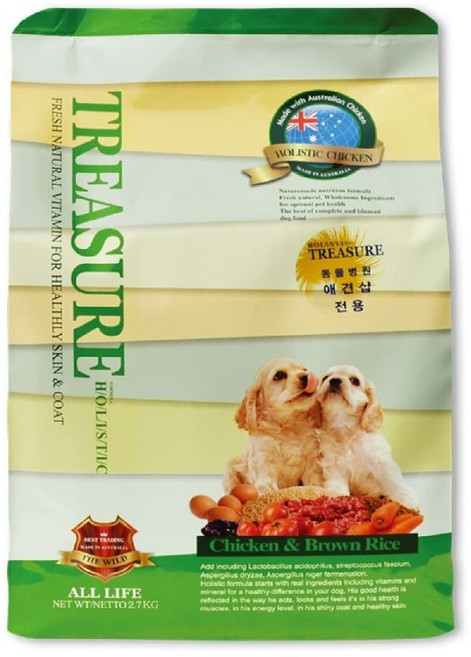 트레져 강아지용 홀리스틱 치킨 앤 브라운 라이스 사료, 닭, 1.2kg, 1개