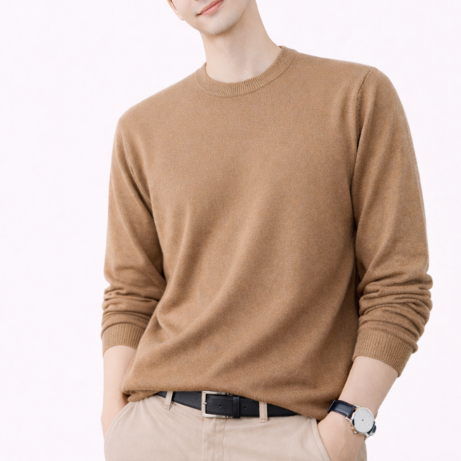 YEON HOME 남성 라운드 니트 베이직 긴팔티 데일리룩