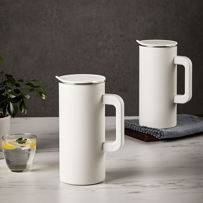 모던하우스 세척이 쉬운 스텐 304 냉장고 물병, 크림, 1.5L, 2개