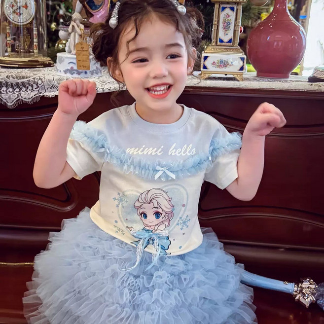 라움리에 여아 키티 엘사 티셔츠 튜튜 치마 세트