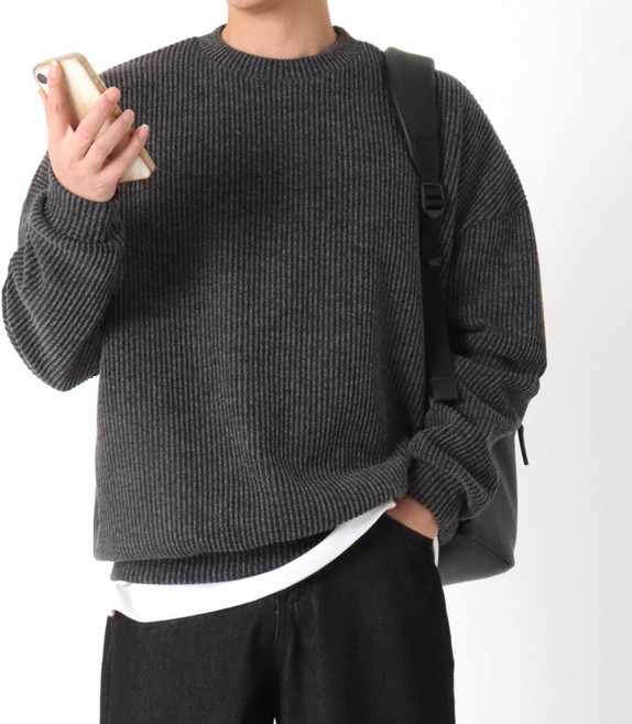 지지블랙 로먼 오버핏 골지 라운드 니트 맨투맨 빅사이즈