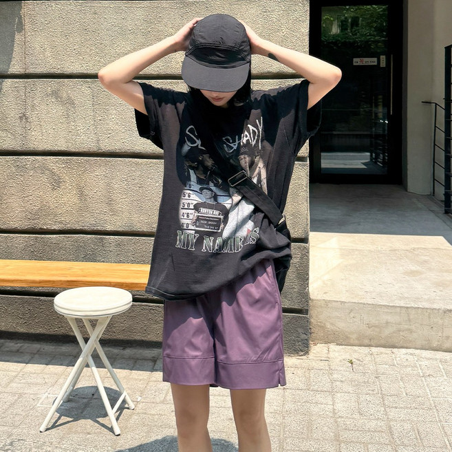 여성 데일리 와이드 밴딩 컬러 스트랩 숏 팬츠