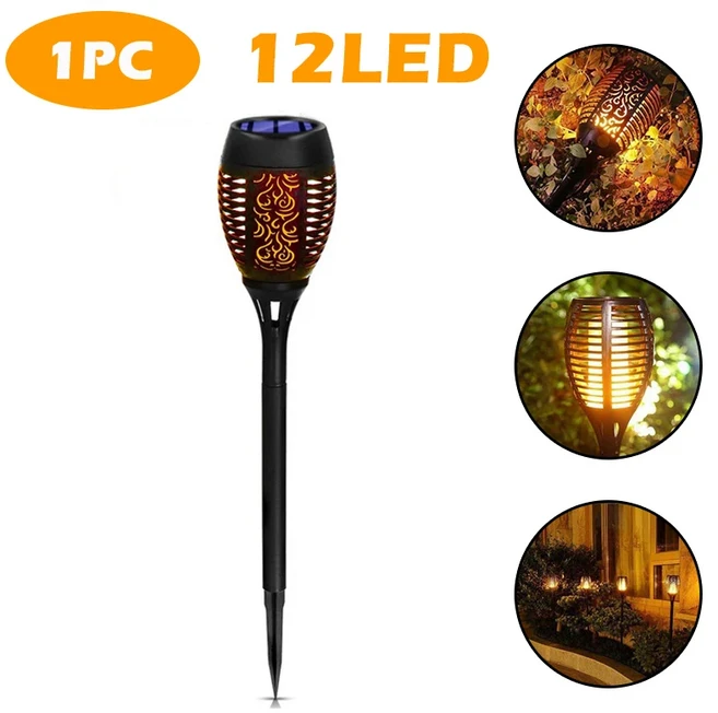 태양광 LED 불꽃 효과 램프 대나무 방수 정원 조명 잔디 토치 마당 조경 야외 수공예, 01 12LED 1PC