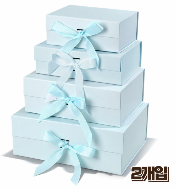 홈앤힐링 고급 선물상자 접이식 리본 싸바리 상자, 2개, 클레이 민트