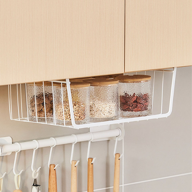 [플러스리빙] 싱크대 선반 걸이 씽크대 정리대 상부장 거치대 키친타올 건조대 보조 스테인리스 도어 공간 활용 길이조절 걸이형 화이트, 1개