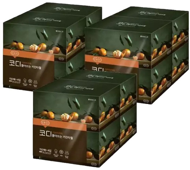 코디코디 코디 뽑아쓰는 키친타올 150매 4입x3팩 (42930107), 12박스