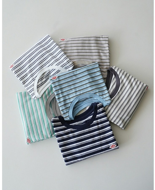 단톤 스트라이프 돌만 슬리브 보더 반팔 티셔츠 여성